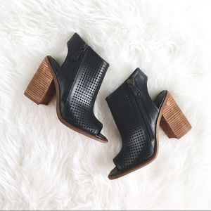 Kelsi Dagger "Malia" Black Leather+Wood Heels, 6.5